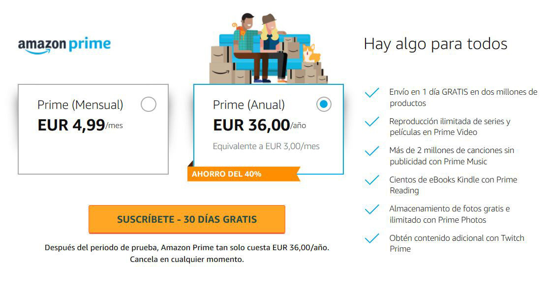Costos y condiciones de Amazon Prime