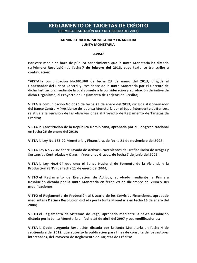 Marco legal de las tarjetas de crédito base