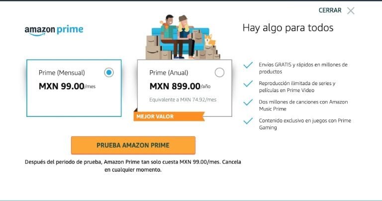 Nuevos precios de Amazon Prime por el impuesto al SAT