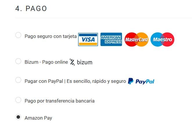 Opciones de pago en Amazon Prime